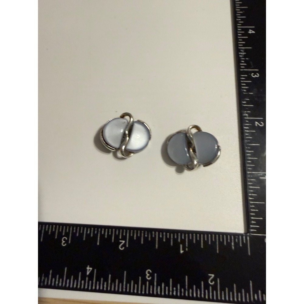 Vintage Coro Blue Moonstone Thermoset Clip On Earrings Silver Tone Mid Century